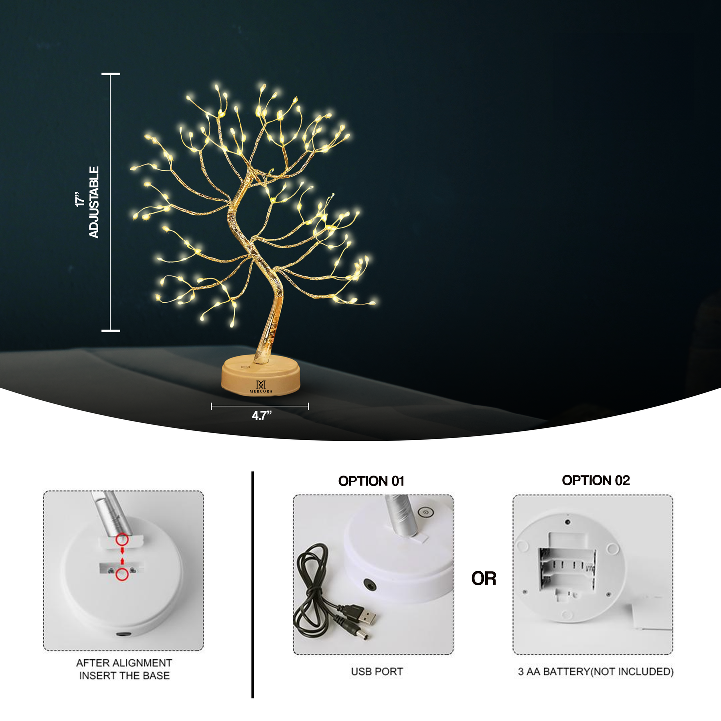 MERCORA LED Bonsai Tree Light With 36 Pearls