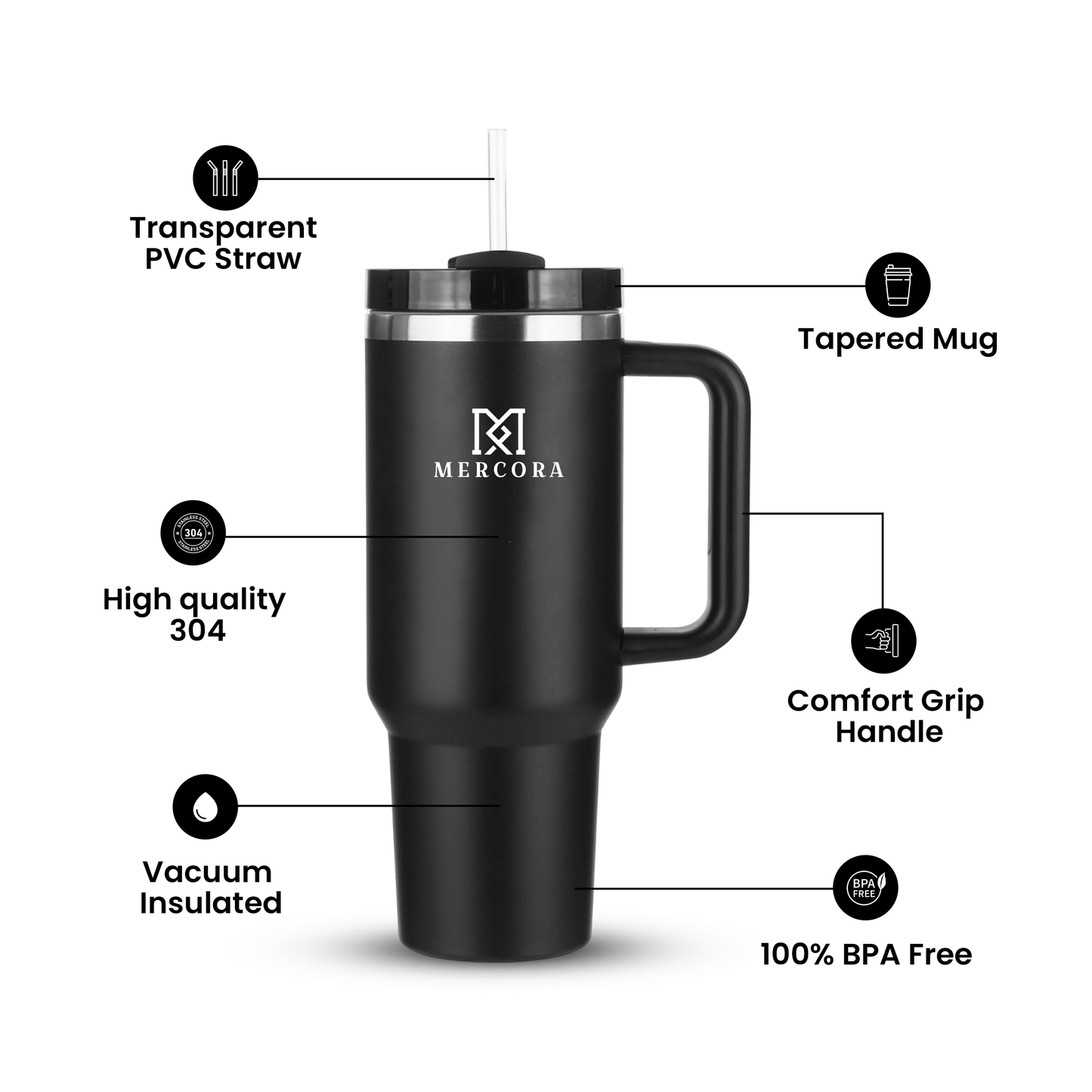 MERCORA Tumbler with Straw and Lid